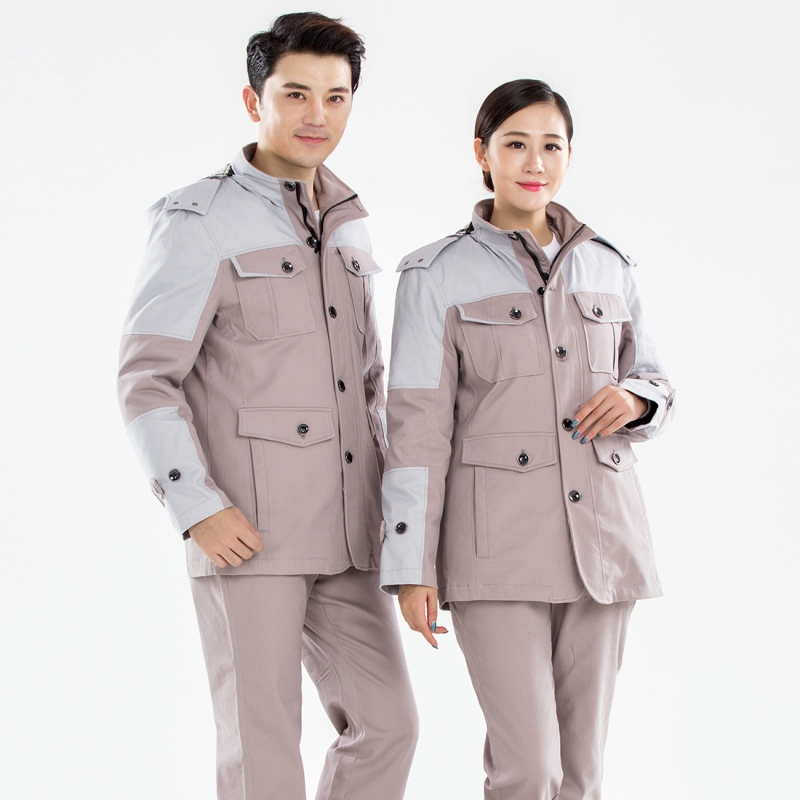 驼色拼浅灰全棉公司工服MF20-1